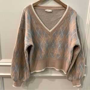 Altar’d State Argyle V-Neck Sweater Oversized Size Small